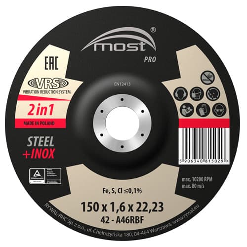 Lõikeketas MOST PRO Metal/Inox 42 150×1.6×22 A46T-BF Pakend 25tk